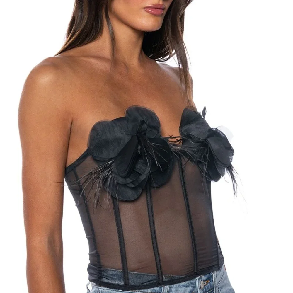 Xena Black in Bloom Mesh Strapless Corset M - Picture 7 of 7